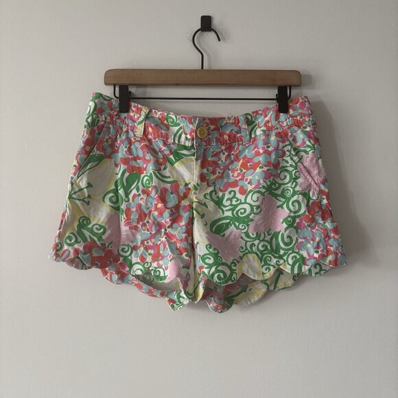 Lilly Pulitzer Buttercup Scalloped Shorts Butterfly Print Size 4 Preppy - Picture 5 of 11
